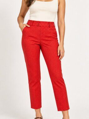 NWOT 8Tall ANTHROPOLOGIE The Essential Slim Pants Red Gingham Plaid Grid Pattern